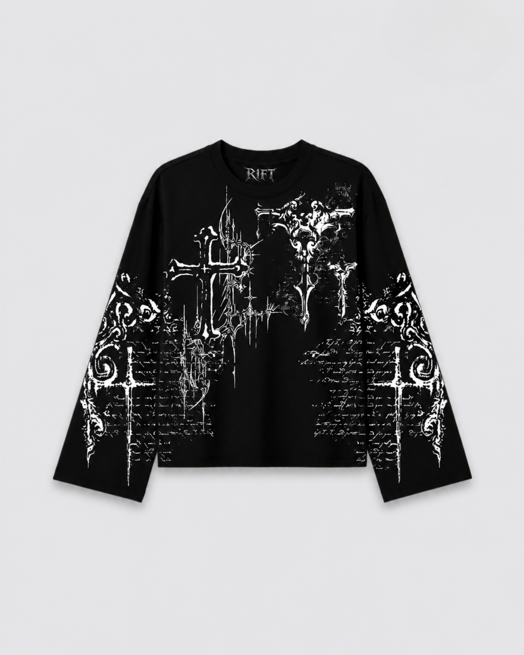 Distressed Cross Long Sleeve Tee