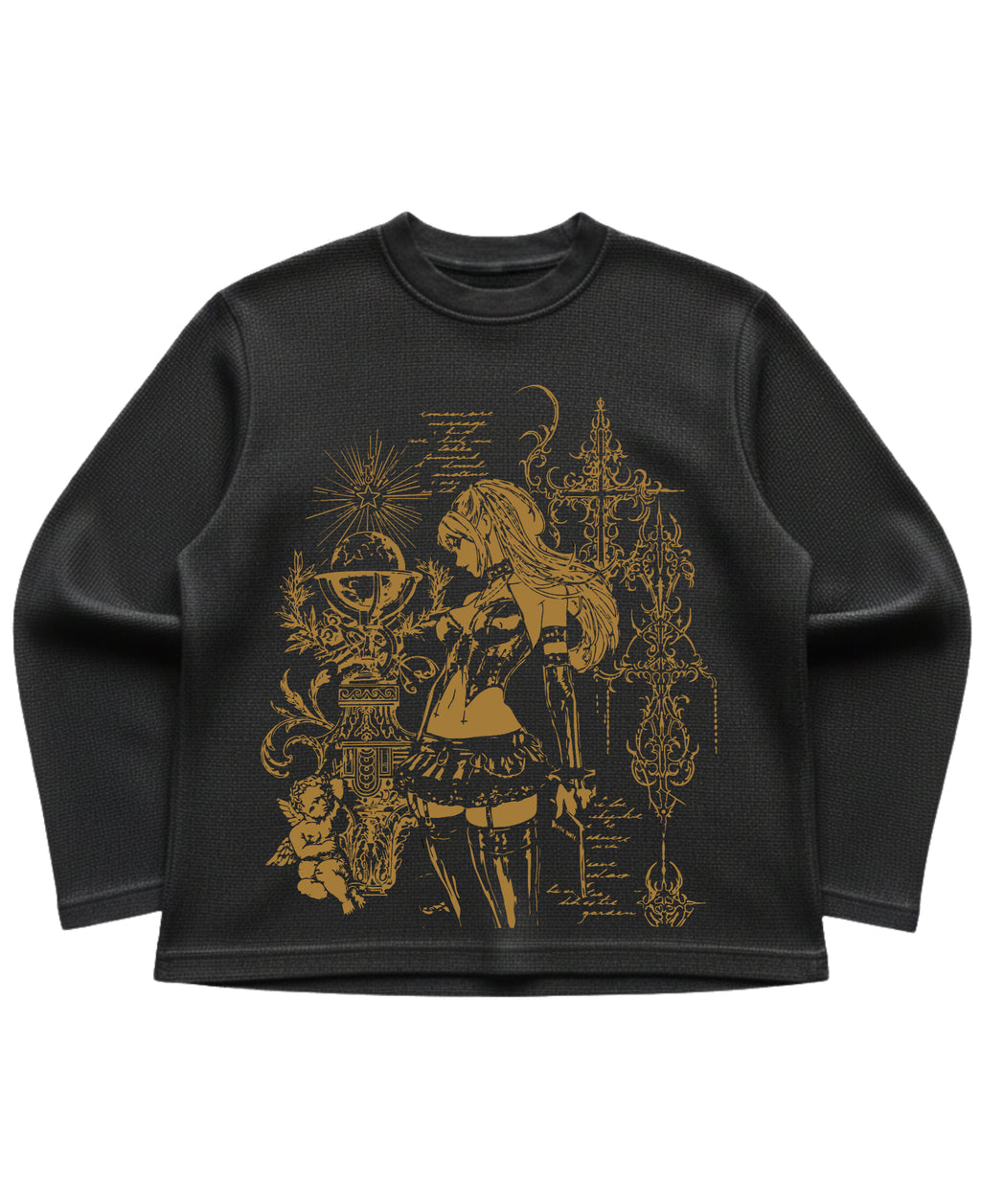 Black waffle knit oversized full-sleeve Front Design