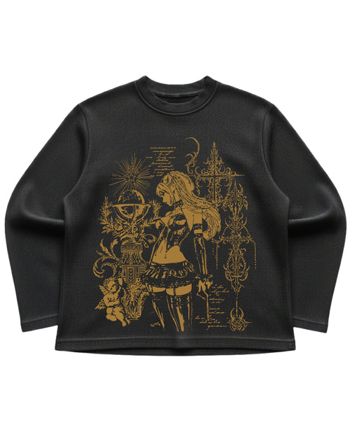Black waffle knit oversized full-sleeve Front Design
