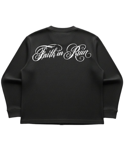 Black waffle knit oversized full-sleeve Back Design