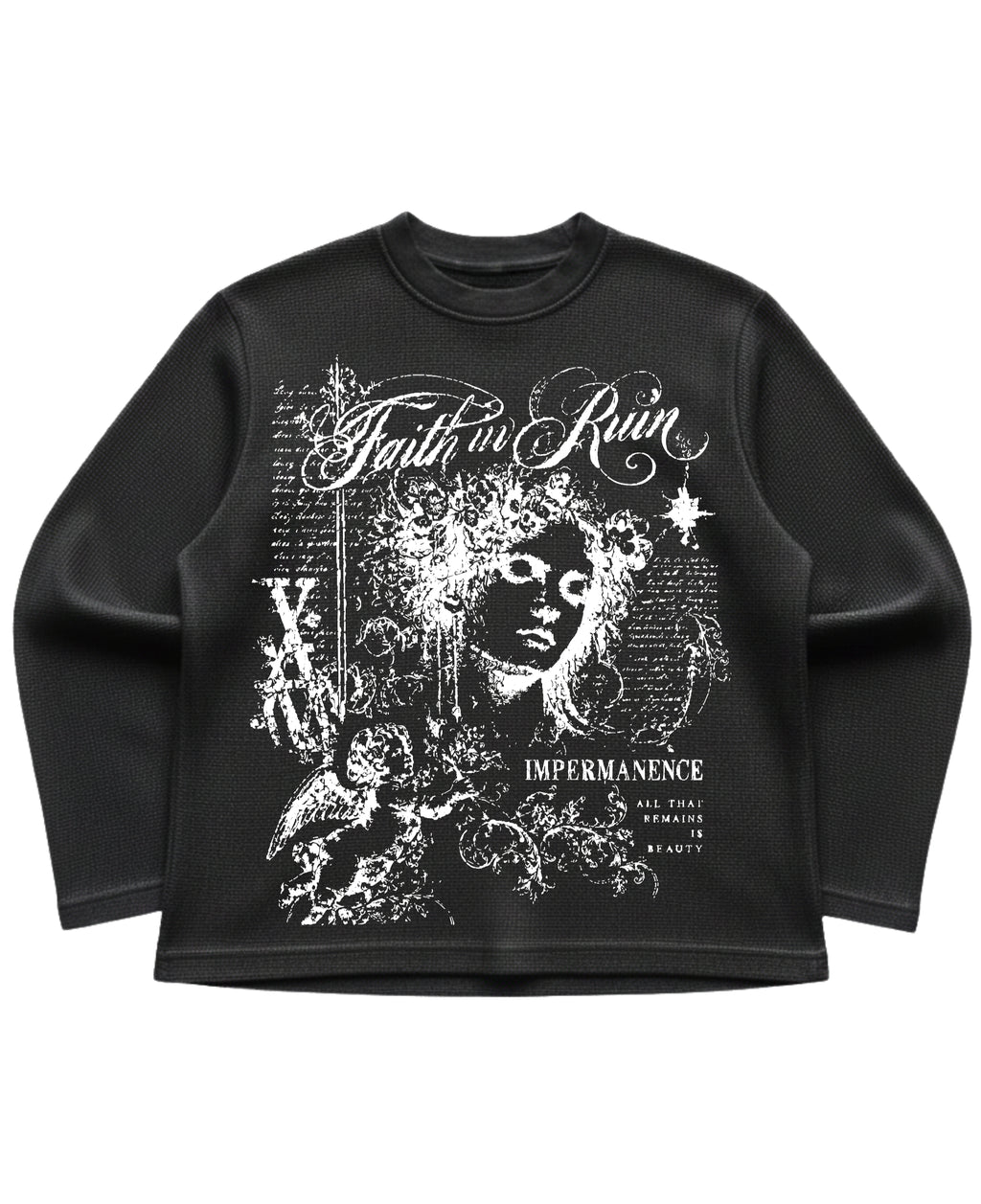 Black waffle knit oversized full-sleeve Front Design
