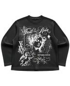 Black waffle knit oversized full-sleeve Front Design