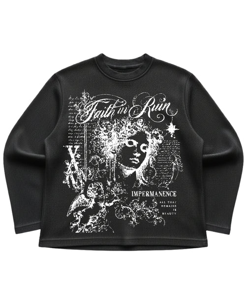 Black waffle knit oversized full-sleeve Front Design