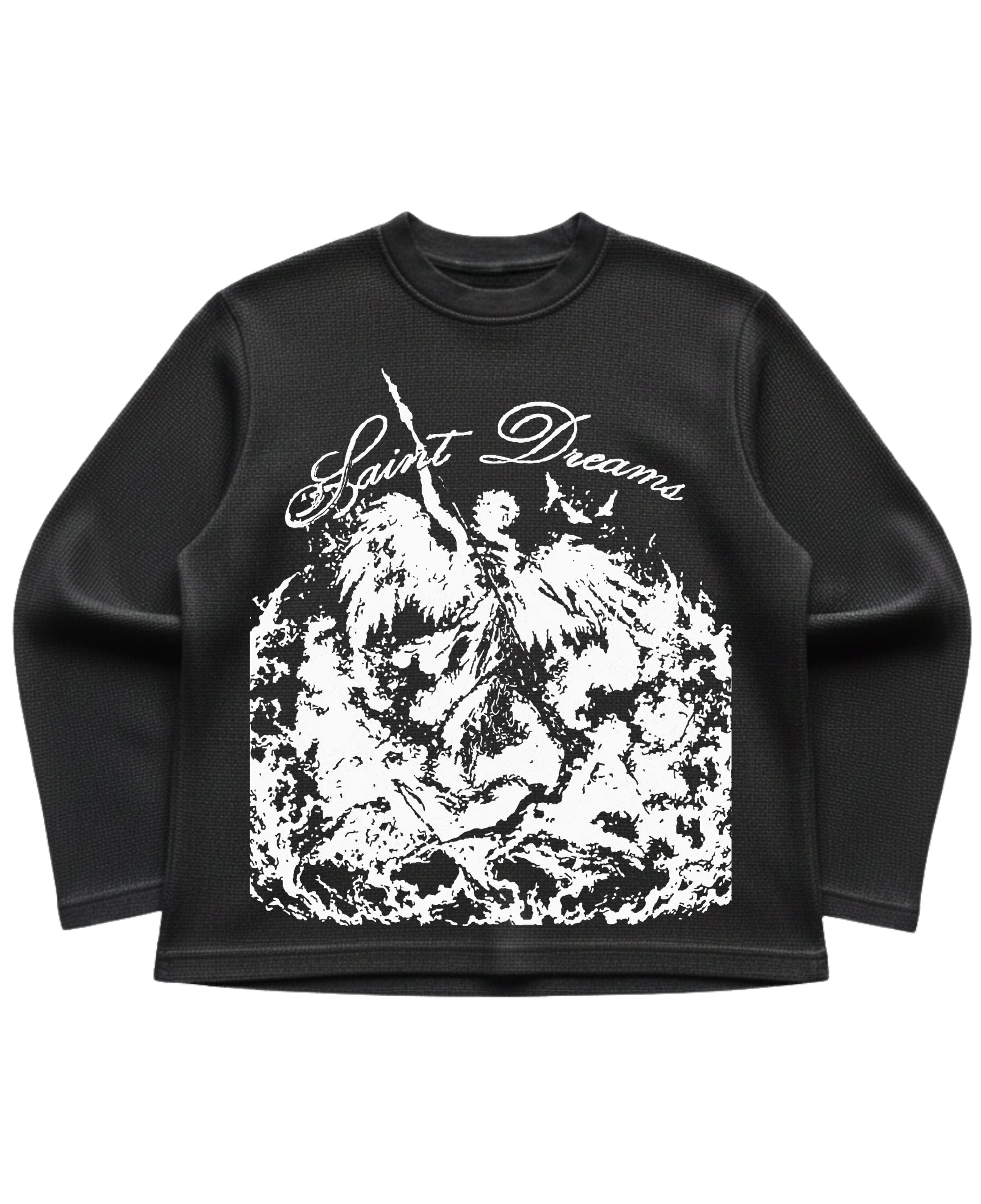 Black waffle knit oversized full-sleeve Front Design