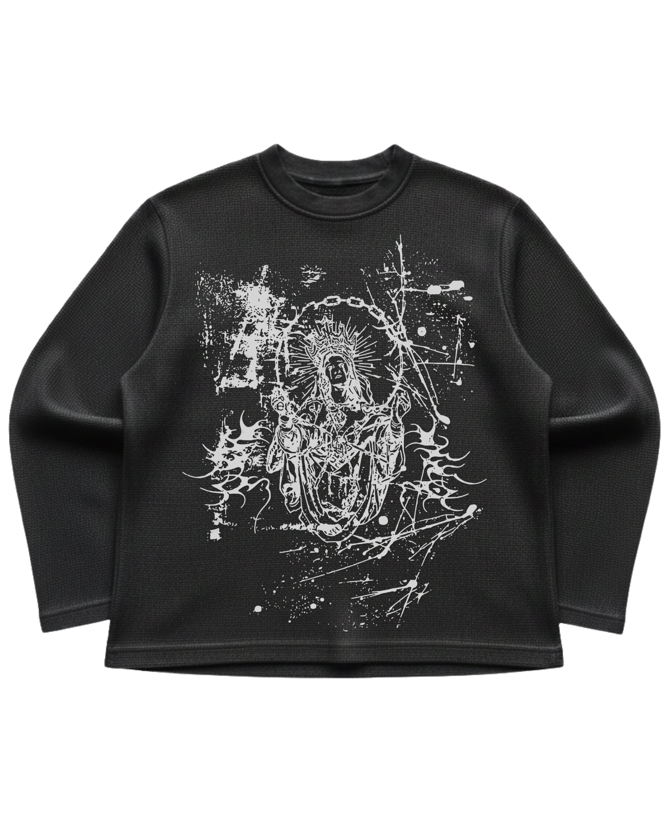 Black waffle knit oversized full-sleeve Front Design